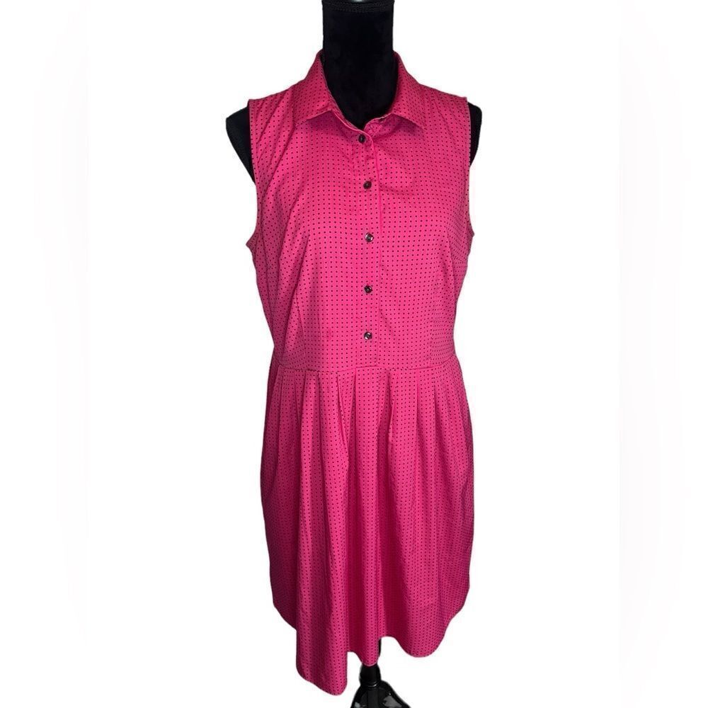TOMMY HILFIGER PINK POLKA‎ DOT SLEEVELESS COLLARED DRESS KNEE LENGTH SIZE LARGE